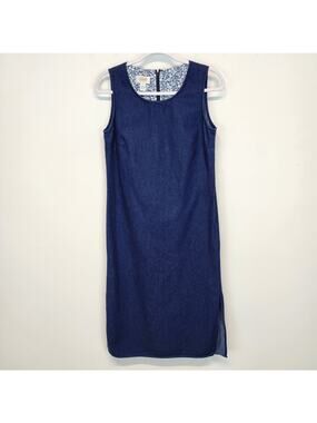 Talbots Denim Midi Dress Size 8P Blue Scoop Neck Slits Vintage 90s Teacher